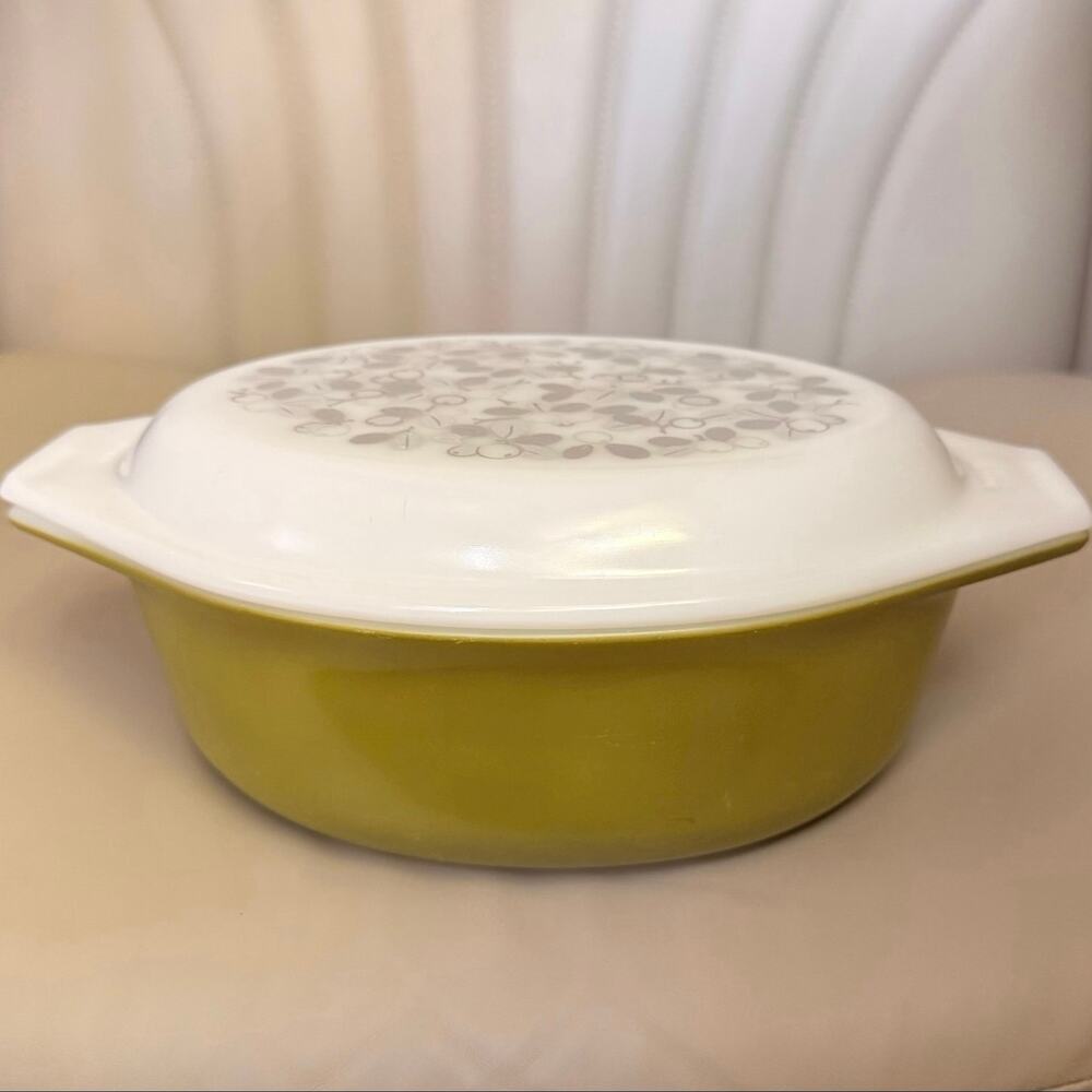 Vintage Pyrex Verde 963 1.5 Qt Divided Casserole Green Olive Lid 1960s